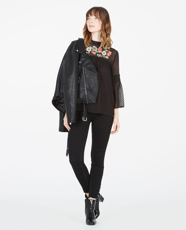 Blouse en plumetis brodée noir - Pimkie