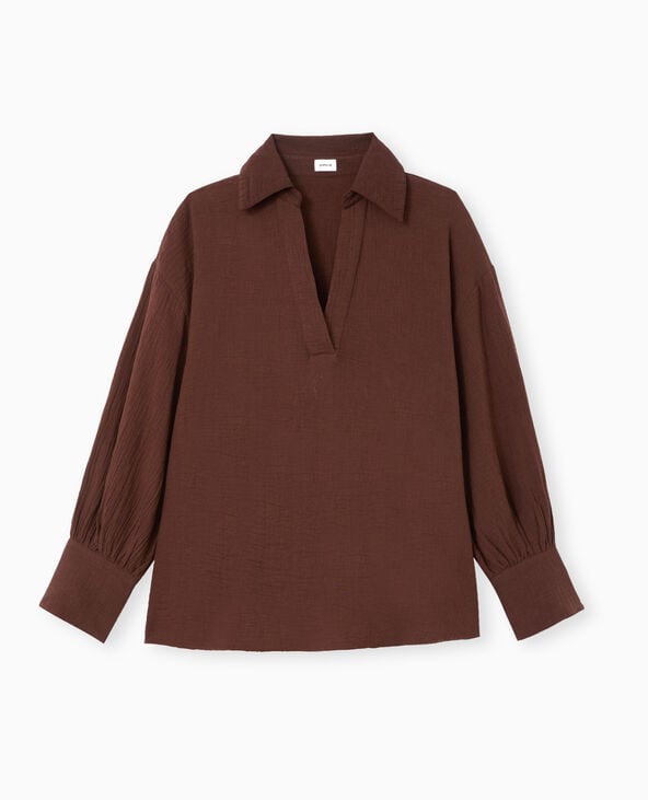 Blouse ample en gaze de coton marron - Pimkie