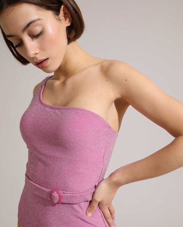 Maillot de bain une pièce one shoulder à paillettes rose fuchsia - Pimkie