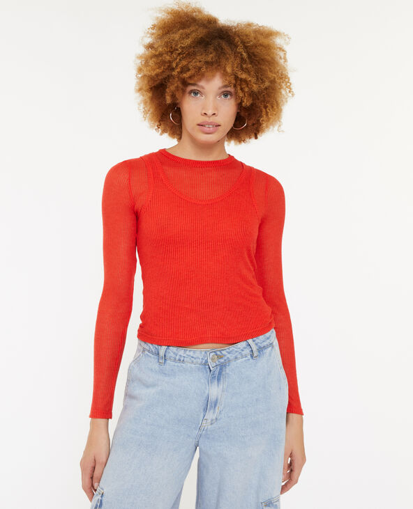 Top manches longues effet superposition rouge - Pimkie
