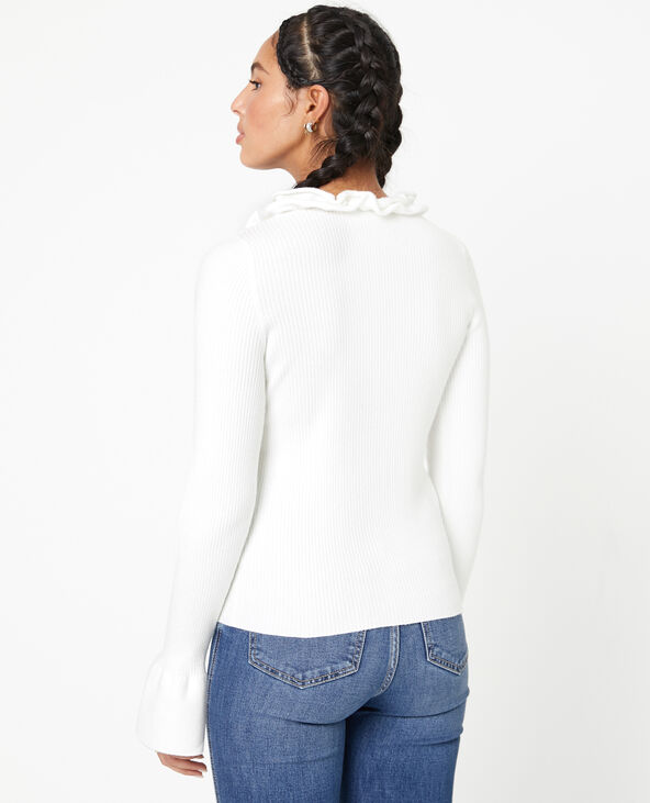 Gilet en maille côtelée avec volants blanc - Pimkie
