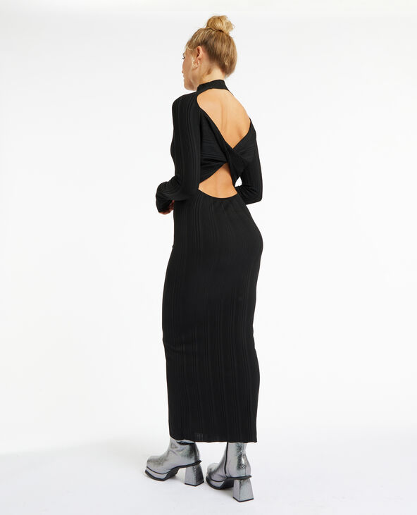 Robe longue en maille avec dos twisté noir - Pimkie