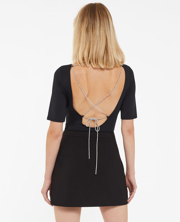 Body dos-nu avec lien strass à nouer noir - Pimkie