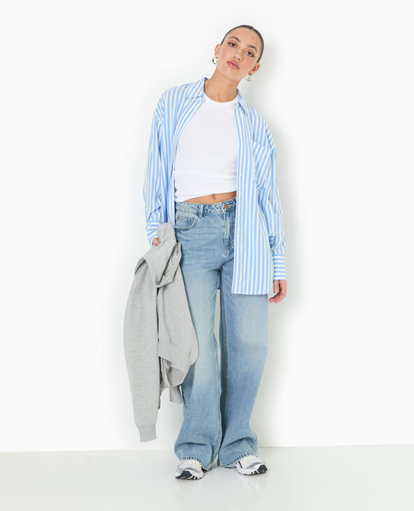 Chemise rayée oversize en tissu fluide bleu - Pimkie