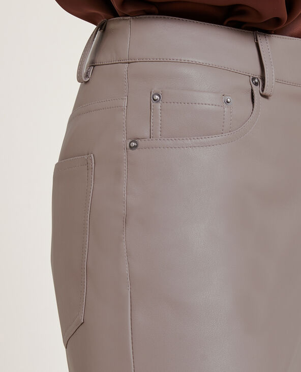 Pantalon droit en simili cuir taupe - Pimkie