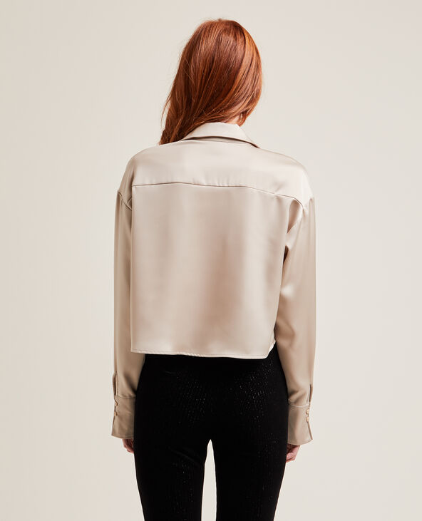 Chemise courte en tissu satiné blanc - Pimkie