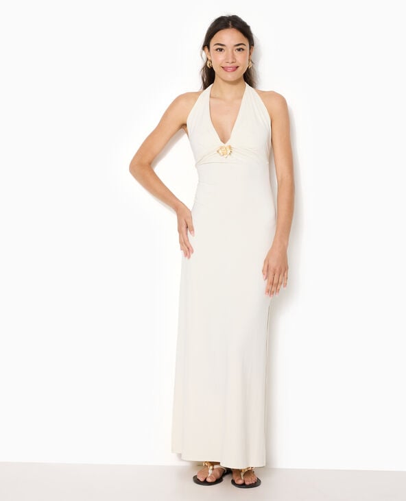 Robe longue dos-nu avec déco bijou fleur écru - Pimkie
