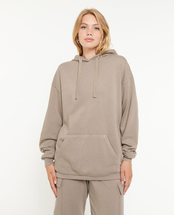 Sweat capuche oversize effet lavé taupe - Pimkie