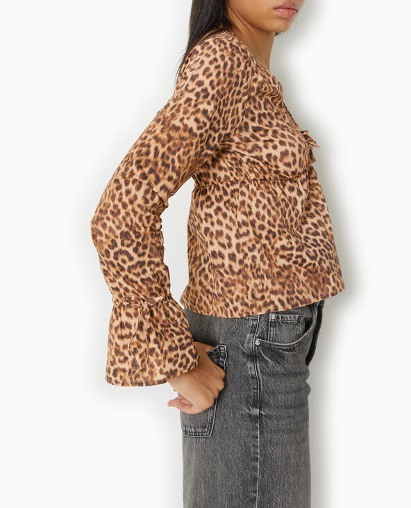 Blouse motif léopard avec manches flare marron - Pimkie