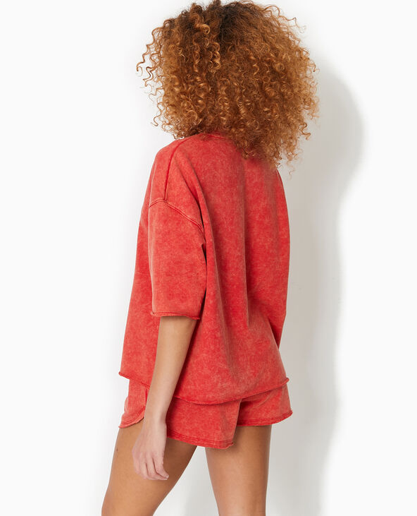 Sweat manches courtes délavé acid wash rouge - Pimkie