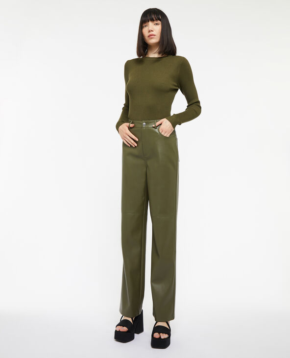 Pantalon droit en simili cuir vert de gris - Pimkie