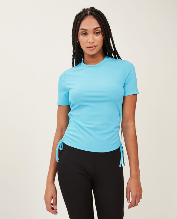 Top maille côtelée avec nœud bleu turquoise - Pimkie