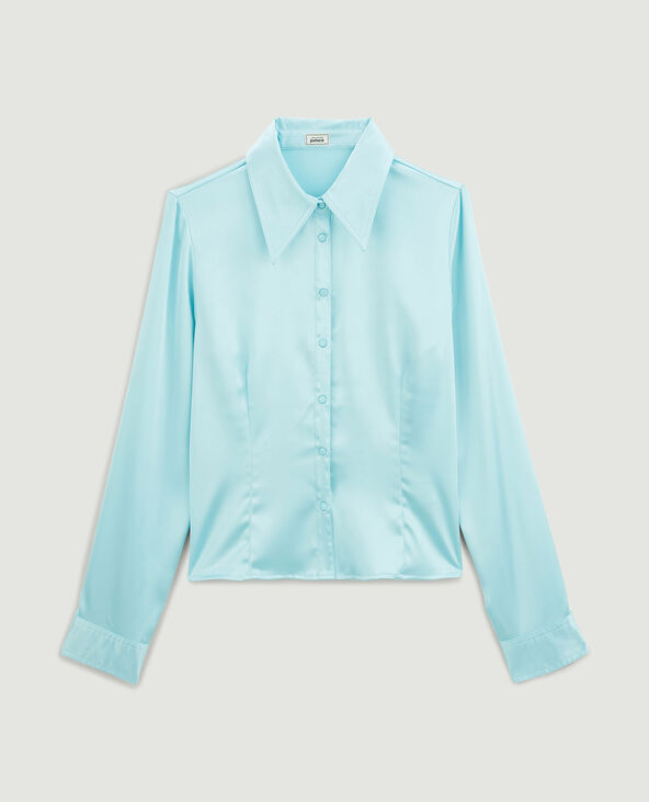 Chemise en satin bleu turquoise - Pimkie