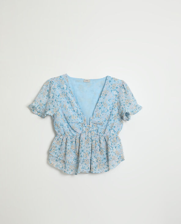 Blouse volantée fleurie bleu - Pimkie
