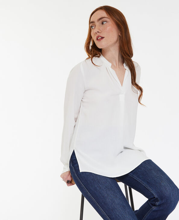 Blouse manches longues en tissu crêpe écru - Pimkie