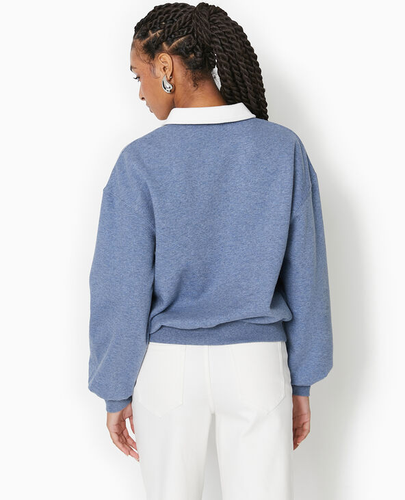 Sweat col polo avec broderie bleu foncé - Pimkie