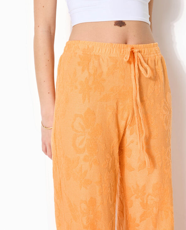 Pantalon ample en éponge jacquard motif fleurs orange - Pimkie