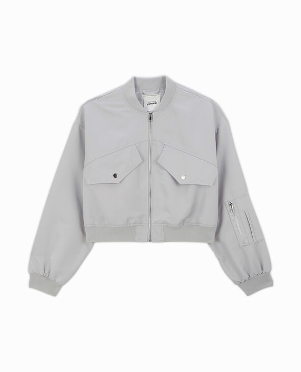 Bomber court en tissu satiné gris clair - Pimkie