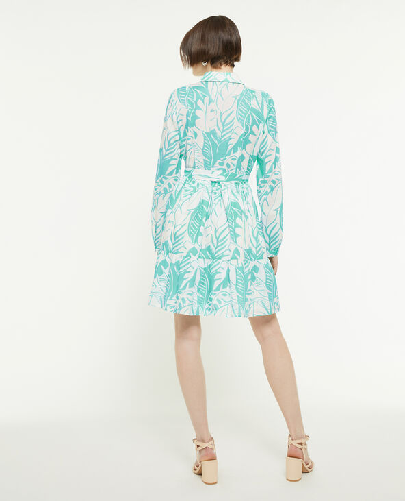 Robe chemise avec volants bleu turquoise - Pimkie
