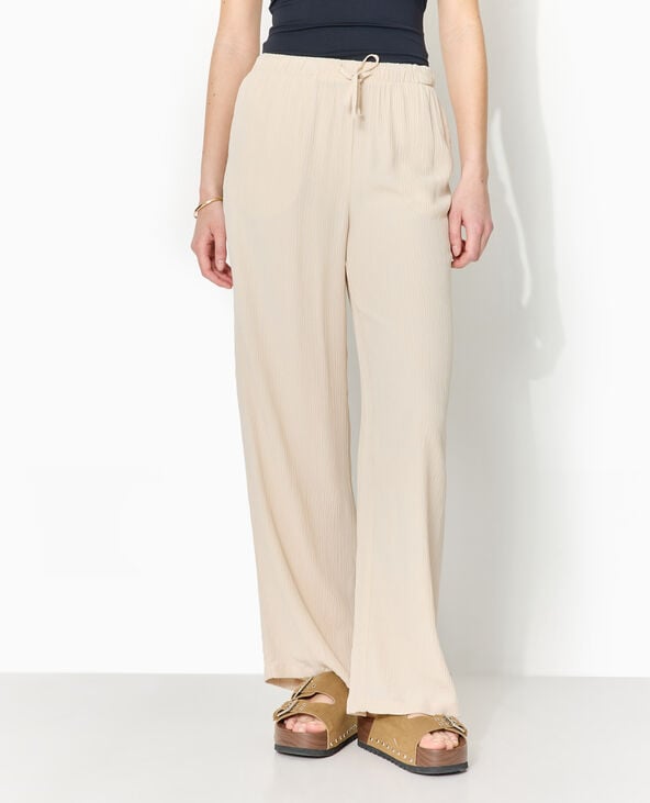 Pantalon palazzo aspect froissé taille élastiquée beige - Pimkie