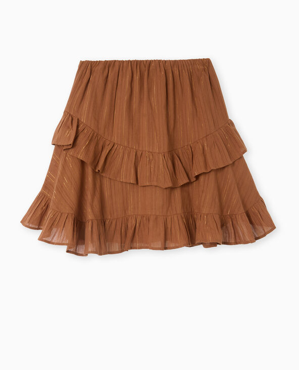 Jupe courte avec fils lurex et volants marron - Pimkie