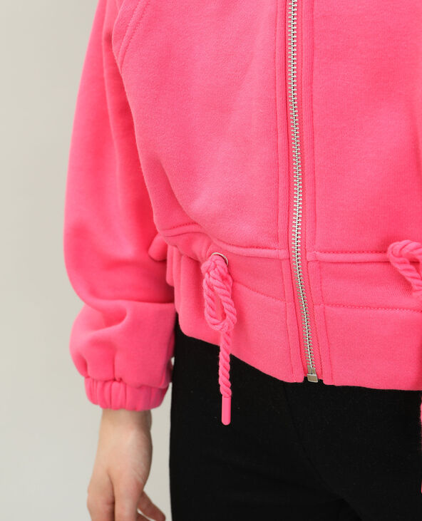 Sweat à capuche molletonné volanté rose fluo - Pimkie