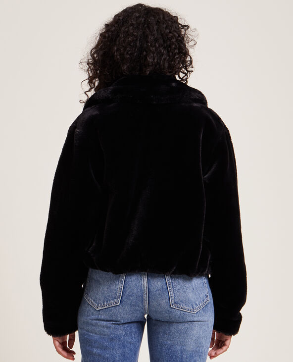 Blouson court fausse fourrure et simili noir - Pimkie