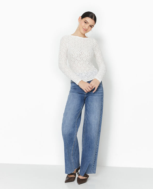 Top manches longues en tissu dentelle reliéfé blanc - Pimkie