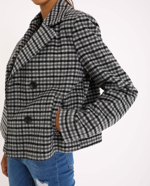 Manteau court à carreaux gris chiné - Pimkie