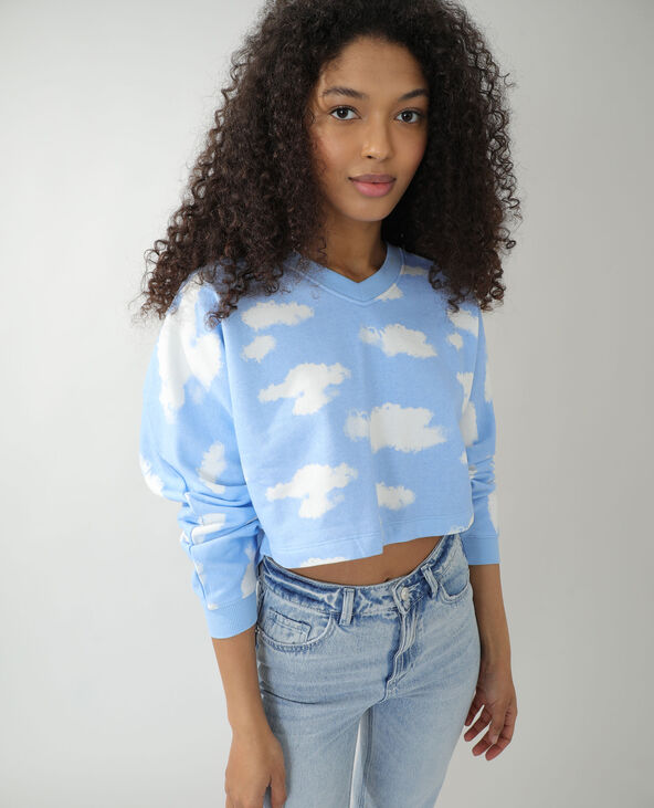 Sweat molleton à nuages bleu - Pimkie