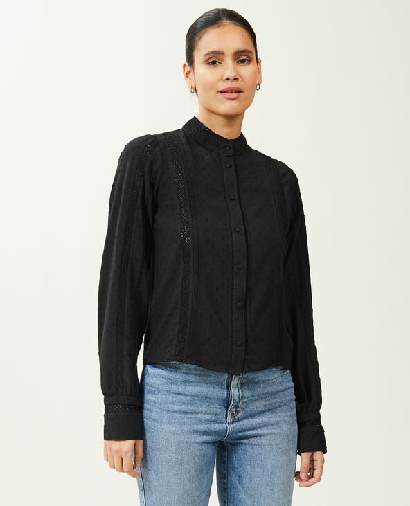 Blouse dentelle et plumetis noir - Pimkie