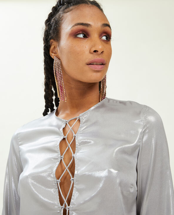 Blouse courte avec lien croisé à nouer gris - Pimkie