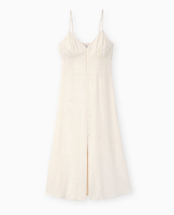 Robe longue boutonnée avec lin blanc - Pimkie