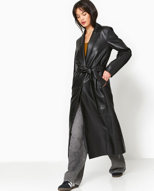 Manteau long simili cuir femme sale