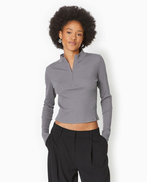 Top manches longues col camionneur gris - Pimkie