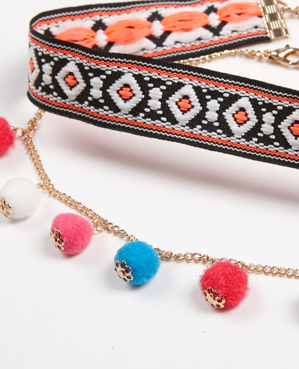 Collier multi-rangs à pompons rose - Pimkie