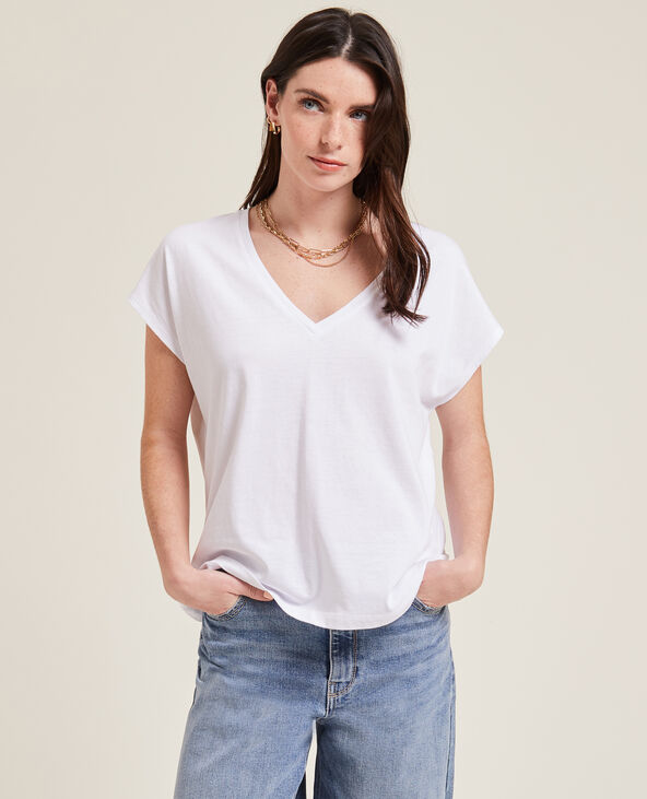 T-shirt col V manches courtes blanc - Pimkie