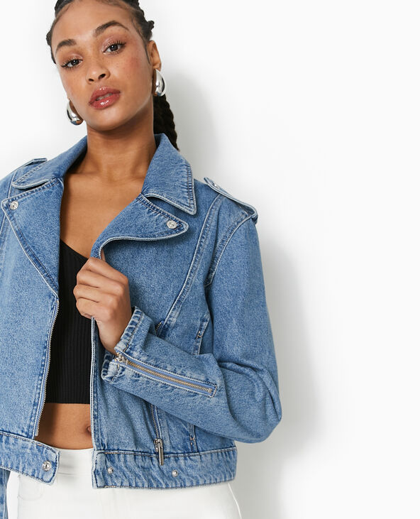 Blouson biker en jean bleu - Pimkie
