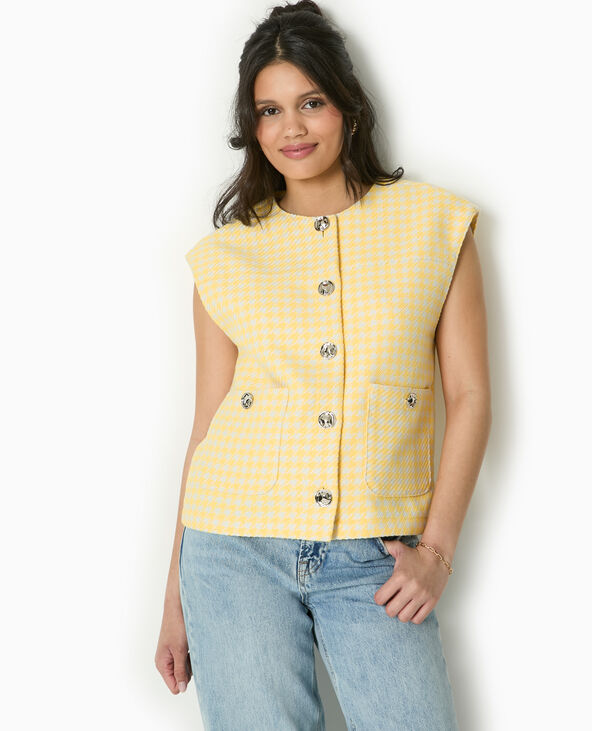 Veste sans manches en tweed motif pied-de-poule jaune - Pimkie