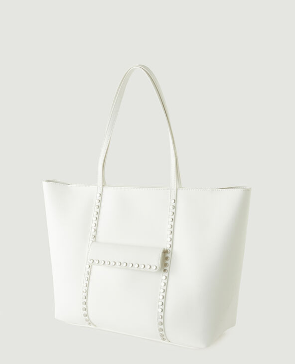 Sac cabas en simili cuir à clous blanc - Pimkie