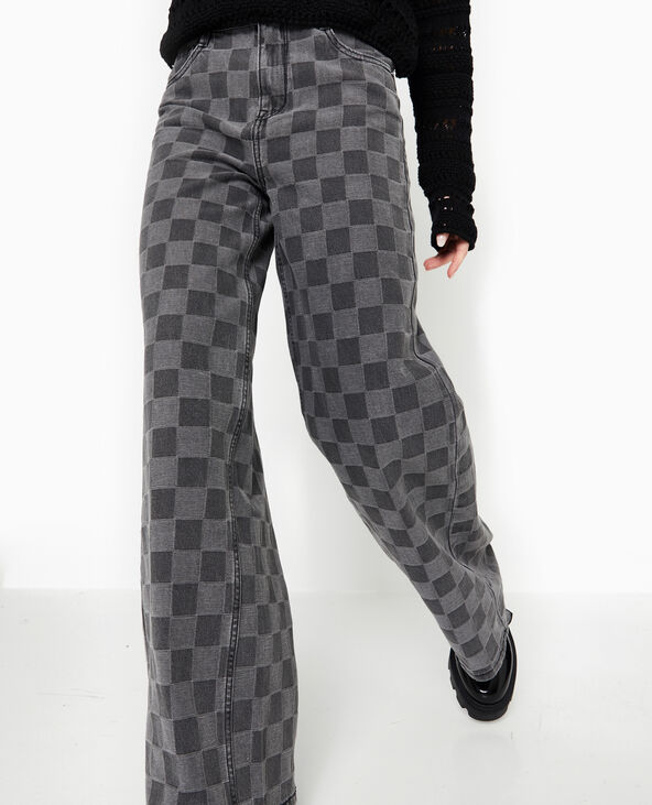 Jean baggy taille haute motif damiers gris - Pimkie