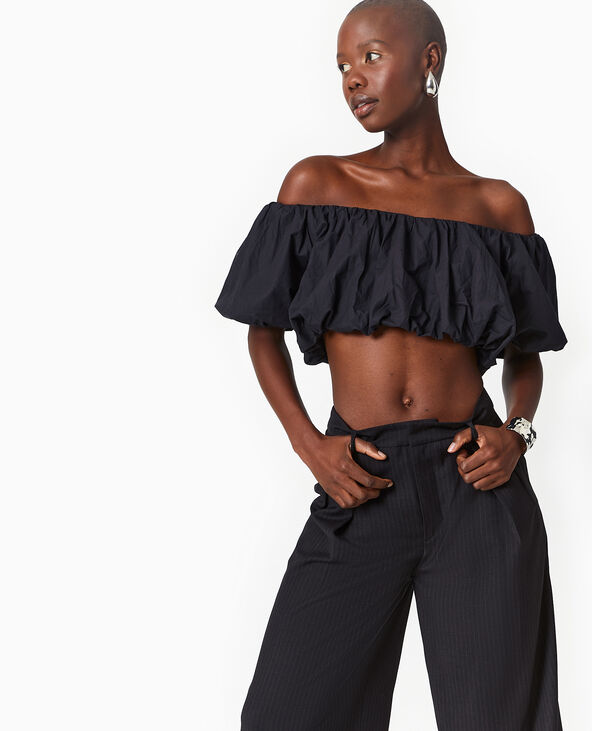 Top court avec encolure Bardot noir - Pimkie