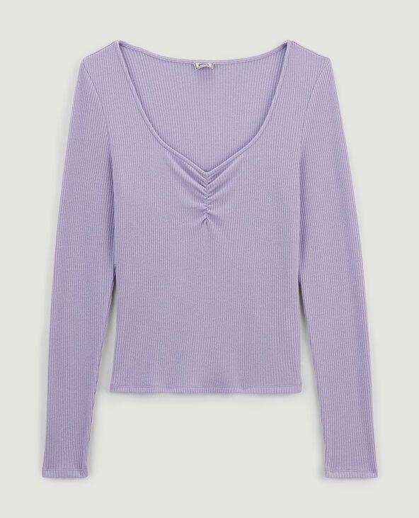 Top manches longues maille côtelée violet - Pimkie