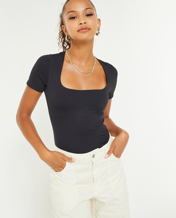 Body manches courtes encolure carrée noir - Pimkie