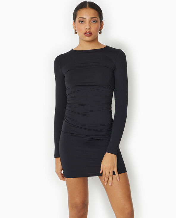 Robe courte en maille avec dos ouvert noir - Pimkie
