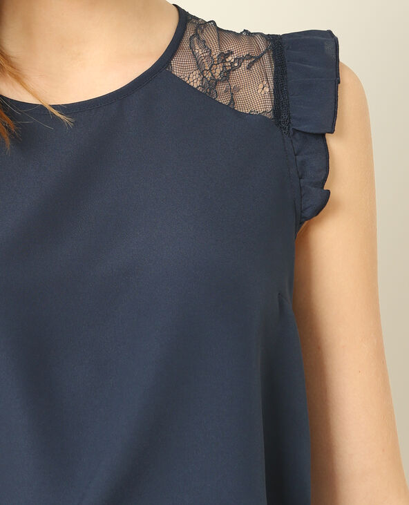 Blouse à dentelle bleu marine - Pimkie