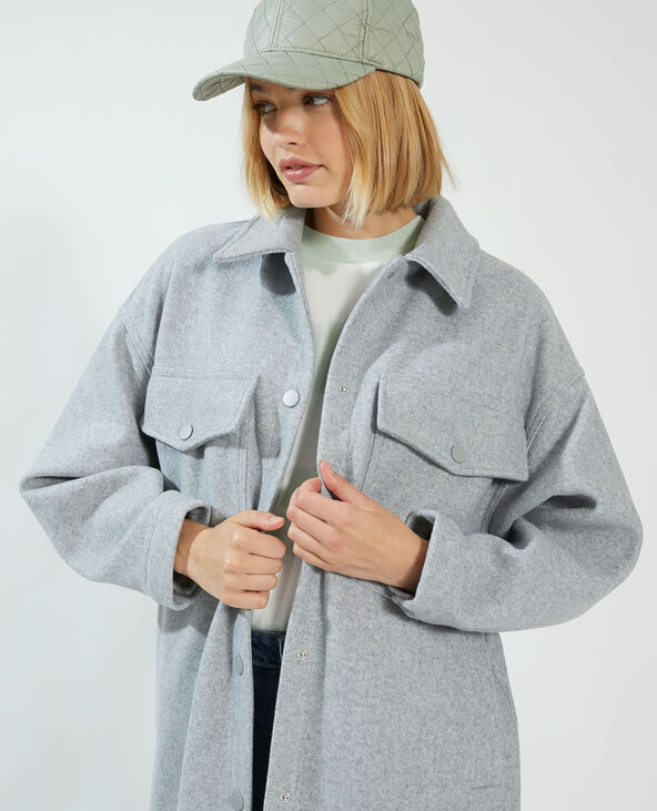 Manteau long oversize gris chiné - Pimkie