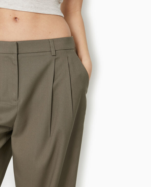 Pantalon large avec pinces vert kaki - Pimkie