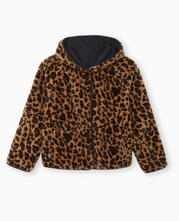 Manteau court réversible avec fourrure motif léopard noir - Pimkie