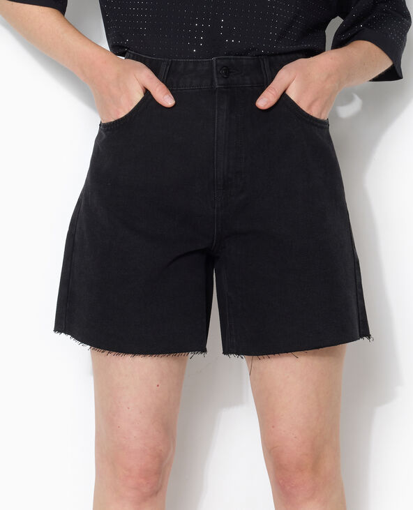 Short en jean taille haute avec bas coupés noir - Pimkie